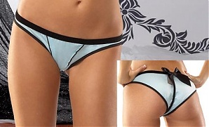 PEEK-A-BOO PANTY W/BACK BOW BLUE/BLACK OS